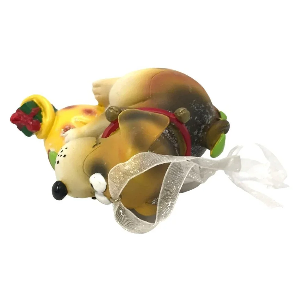 Beagle Dog and Cat Resin Christmas Ornament Hugging Presents Glitter 3 in